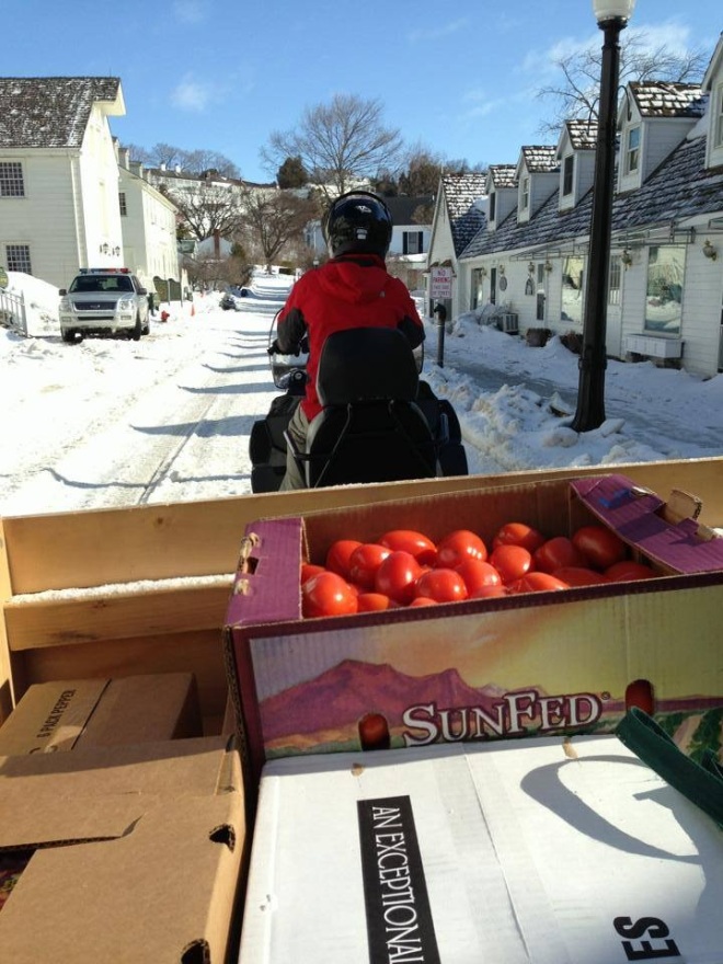 Doud's Market is still getting their fruits and vegetables delivered by snowmobile.  (Photo: Doud's Market)